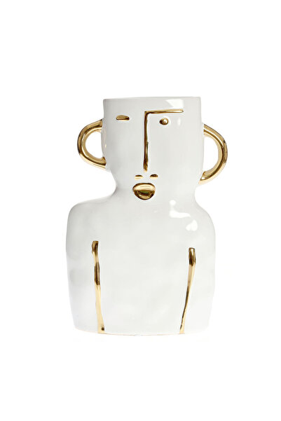 meli melo Vaza ceramica alba cu decoratiuni aurii 29 cm