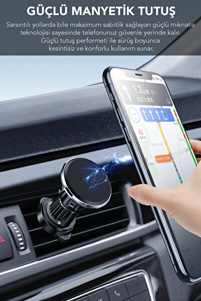 mimtec Klima Telefon Tutucu - 360 Dönebilen Mıknatıslı Araç İçi Telefon Tutucu 2 Adet Yapışkan Levha Hediye