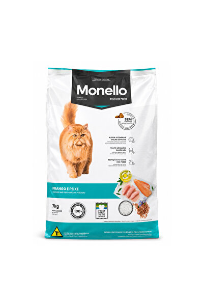 Monello طعام جاف للقطط للتحكم في كرات الشعر - بالدجاج والسمك - لصحة الجهاز ال...