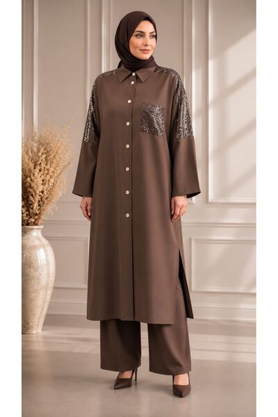 nurvina modest wear Set tunică și pantaloni premium cu detalii din paiete Mod...
