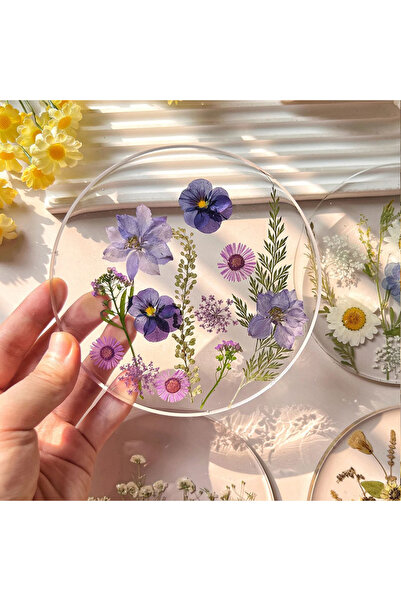 Choice3 2 1/4PC 2D Round Colorful Printed Coasters Transparent Artistic Flora...
