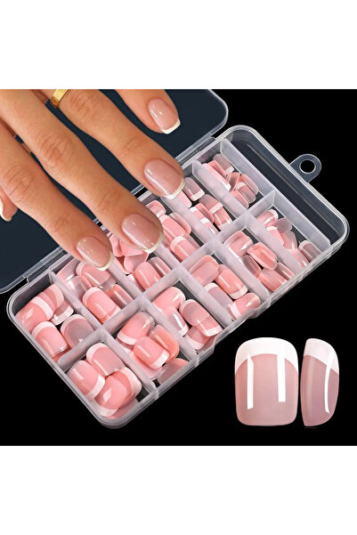 Choice Pink 120Pcs Pink French Short Square Fake Nails 12-Sizes Full Cover Pr...
