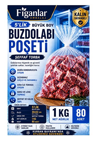 figanlar ambalaj 5’lik Kalın Buzdolabı Poşeti 30x52 cm Büyük Boy Şeffaf Derin...