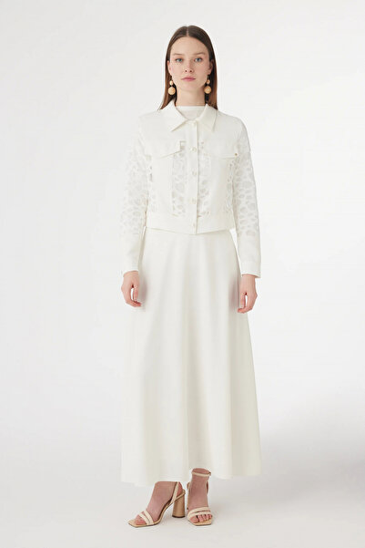 Zühre Lace Paneled Buttoned Belted Ecru Suit 1742
