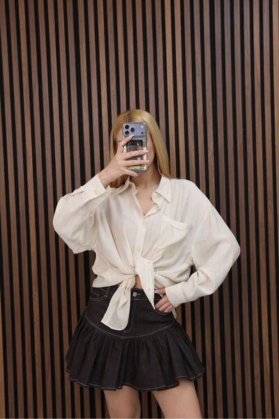 DONNA LISSA Women's Oversize Siena Fabric Shirt with Pocket Detail
