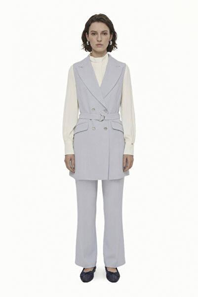 Zühre Double-Breasted Collar Belt Detailed Gray Suit 1669