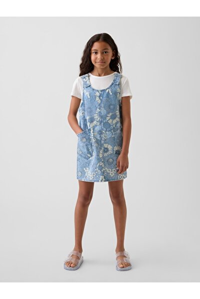 GAP Kız Çocuk Mavi Floral Denim Salopet