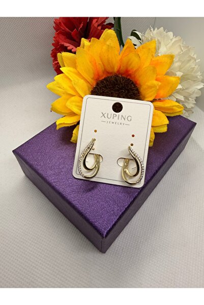 XUPING JEWELRY 14K RENGİ ZİRKON TAŞLI ÖNDEN ARKAYA DAMLA ÇELİK KÜPE