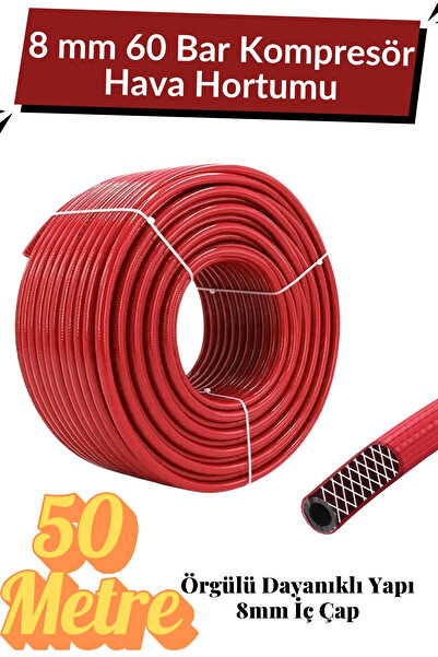 KAYRA LEATHER CRAFT (50 METRE) Kompresör Hava Hortumu 8 mm Termo Hortum Kırmı...