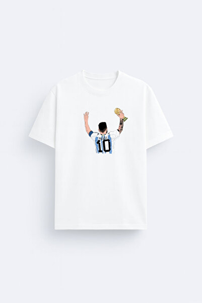 AYDESİGN Lionel Messi Printed Cotton Fabric White T-Shirt T-Shirt