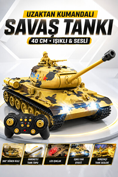 YILDIRIM OYUNCAK Uzaktan Kumandalı Şarjlı LED Işıklı Sesli Tank 40cm – 360° D...