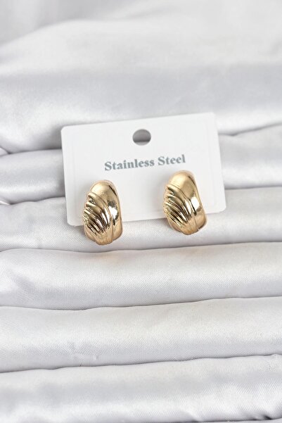 TakÇalıştır 316L Steel Gold Color Patterned Half Hoop Model Women's Earrings