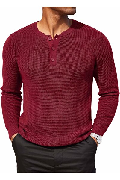 COOFANDY Men's Henley Shirt Knitted Jumper Men's Waffle Pullover Chunky Knit ...