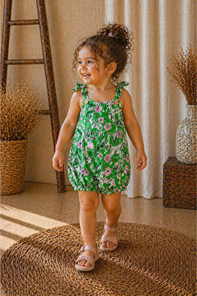 nk kids 1-4 Years Old Floral Strappy Shorts Jumpsuit Green