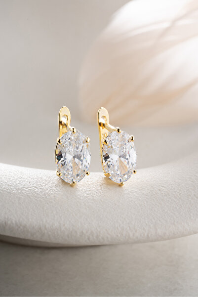 Silvano Jewelry 925 Ayar Gümüş Oval Taşlı Pırlanta Model Küpe