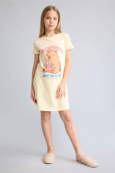 DeFacto Printed Short Sleeve Yellow Dress Girls H8107A826Sm