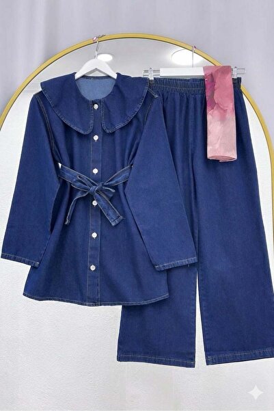 modasindoma Set de blugi Bebe Yaka, albastru închis