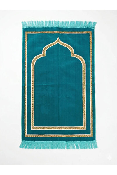 Keremzade Odak Turkuaz Gold Sade Makine Dokuma Kadife Seccade Namazlık 70x110 cm