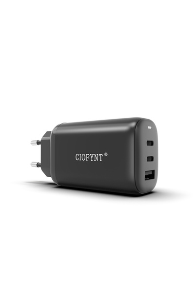 Choice شاحن USB-C أسود بقوة 65 واط بتقنية GaN، منفذان USB-C + منفذ USB-A واحد...