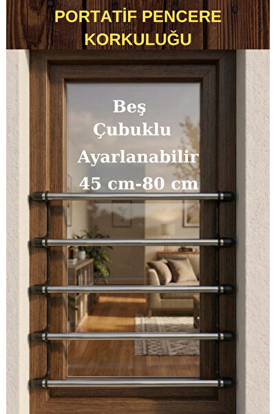 PenGüven 5 Çubuklu- İç Montaj- (45-80 CM) Portatif Pencere Korkuluğu- Çocuk G...