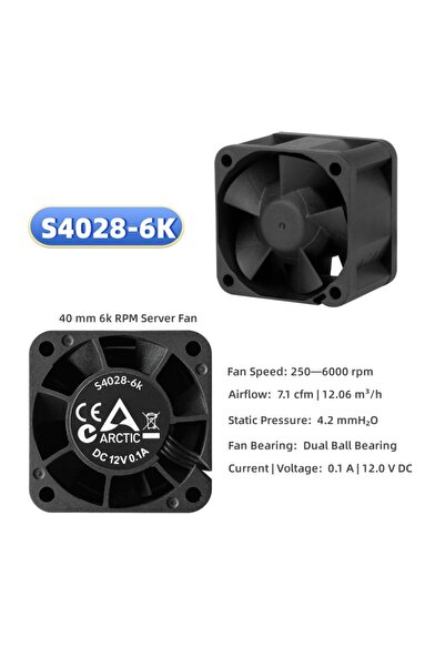 Choice مروحة خادم S4028 6K أحادية اللون أسود بدون إضاءة RGB، مقاس 40x40x28 مم...