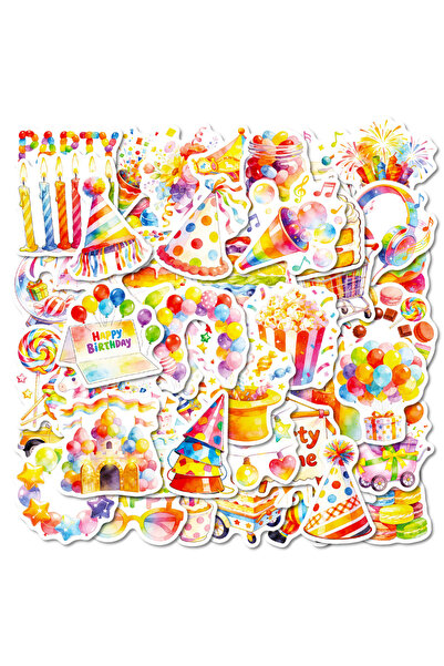 Choice 56PCS X2 56PCS Watercolor Birthday Party Graffiti Stickers Balloon Cak...