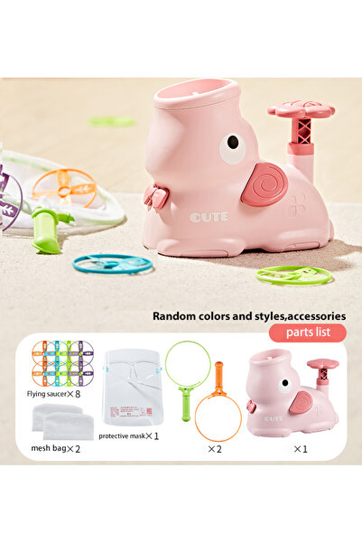 Choice1 206-1Y Kids Pop-Up Flying Saucer Launcher Toy with Pink Elephant Flyi...