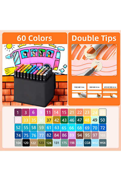 Choice 60PCS Dual Tip Alcohol Markers Set 24-168 Colors Permanent Oily Marker...