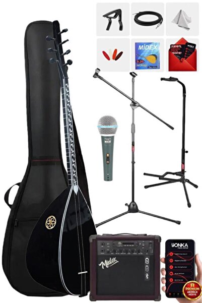 Yonka B-145K-AMP Amfili Kısa Sap Ceviz Ağacı Siyah İnci Kaliteli Saz Bağlama ...