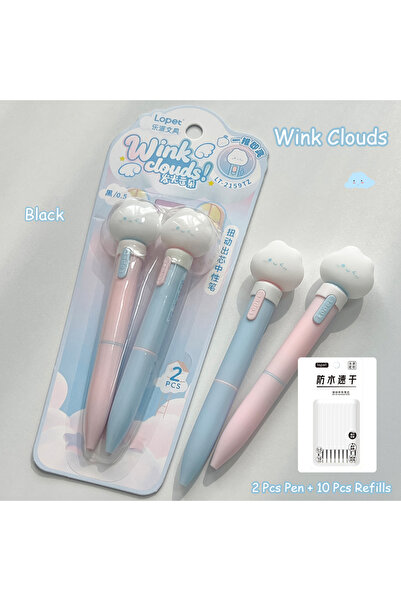 Choice black Wink Clouds 2 Fun Glow Gel Pens + 10 Pcs Refills 0.5mm Cute Star...