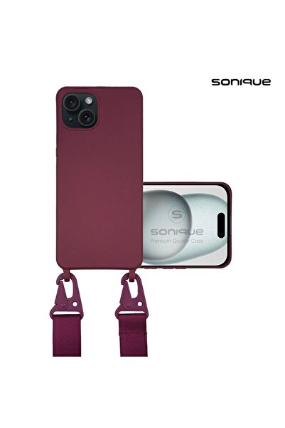 Sonique Θήκη Σιλικόνης με Strap CarryHang Apple iPhone 15 Plus Μπορντό
