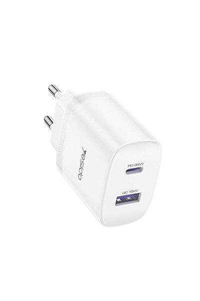 Yesido Φορτιστής YC108 35W Type-C και USB με Καλώδιο Type-C PD Λευκό