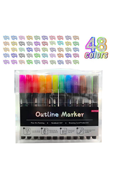 choice2 48 8-48 Colors Double Line Outline Marker Shimmer Outline Marker Pen ...