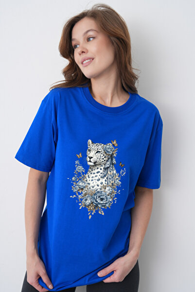 TREND EMMODA Tricou casual pentru femei, cu decolteu rotund, cu imprimeu leop...