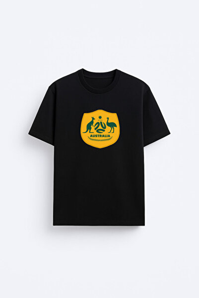 AYDESİGN Australian National Team Printed Cotton Fabric Black T-Shirt T-Shirt