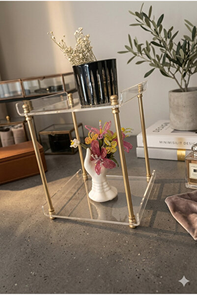 CHANCE GİFT 2-Layer Plexy Organizer Mat Gold Color Decorative Desktop Organizer
