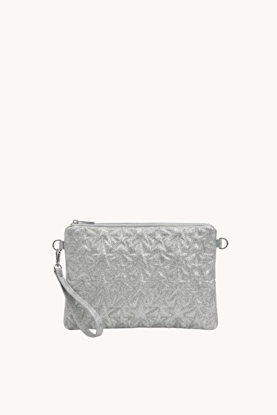 EG BAGS Nova Shine Simli Yıldız Nakışlı Gümüş Clutch ve Çapraz Çanta