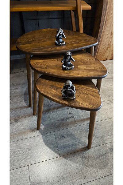 Senka Wood Doğal Masif Ahşap Modern İskandinav asimetrik 3lü Zigon sehpa takımı VENGE