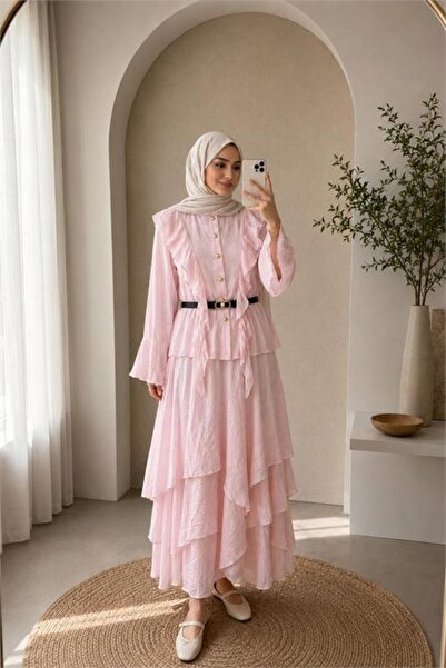 Neşeli Butik Women's Powder-Colored Ruffle Detailed Top with Layered Flounce ...