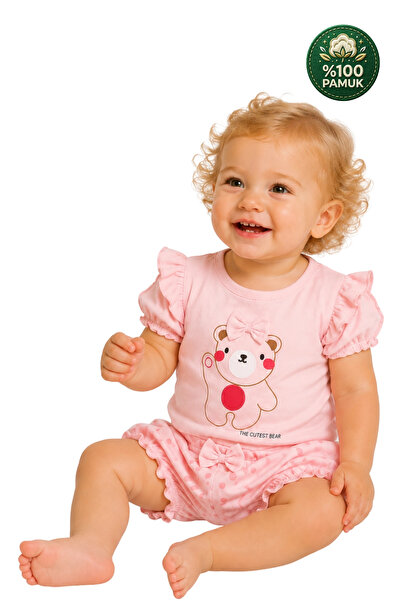 Divonette Ruffle Short Sleeve Girls' T-Shirt Cotton Teddy Bear Pattern Summer...