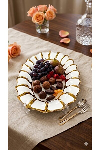 Sembol Luxury Wavy Design Porcelain Presentation Plate 30X20 cm Oval Presenta...
