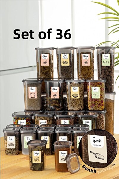 Mira Home Set of 36 for food and spices with labels 8x (1.75, 1.2, 0.55) 12x ...