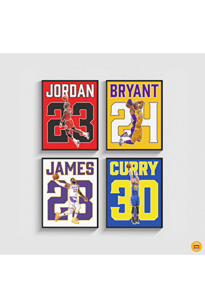 Boomah Accessories Set of 4 Framed Posters of Michael Jordan, Lebron James, K...