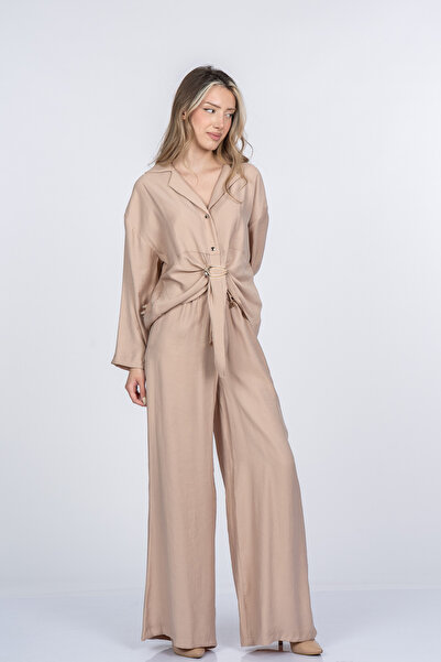 MissVina Carmina Elegant Front Tie Detailed Jacket Collar Blouse and Pantoon ...
