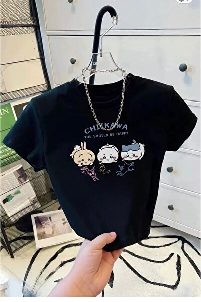 Köstebek Chiikawa''You Should Be Happy'' Y2K Short Sleeve T-Shirt