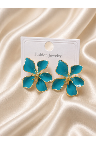 Becha Bijuteri Women's Flower Figured Enameled Earrings