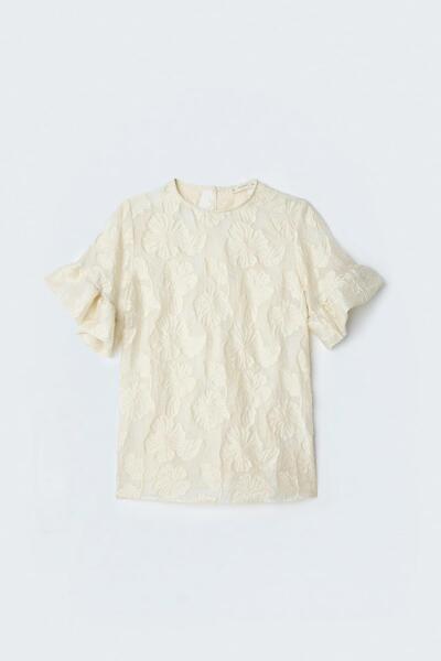 Sateen Дамска текстурирана блуза с къс ръкав 2235-1330