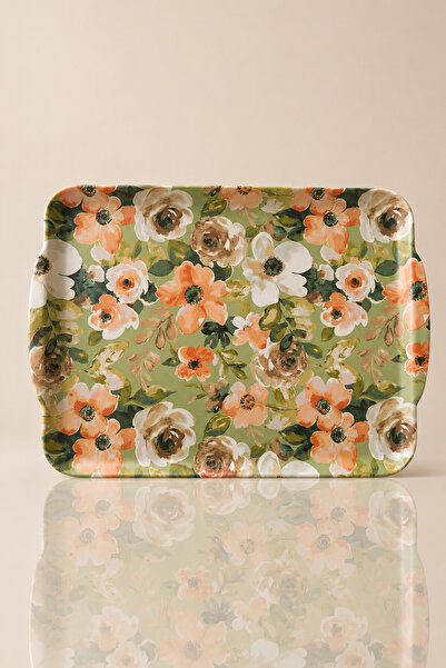 KHAKMA Vintage Green Non-Slip Melamine Tray 41X30 cm – Patterned Presentation...