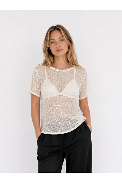 kikiriktekstil 10806 Women's Sequin Embroidered Transparent Blouse
