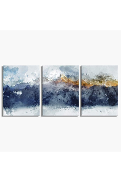 BPA ® Abstract Modern 3-Panel Blue Canvas Print with Gold Foil Embellishment ...